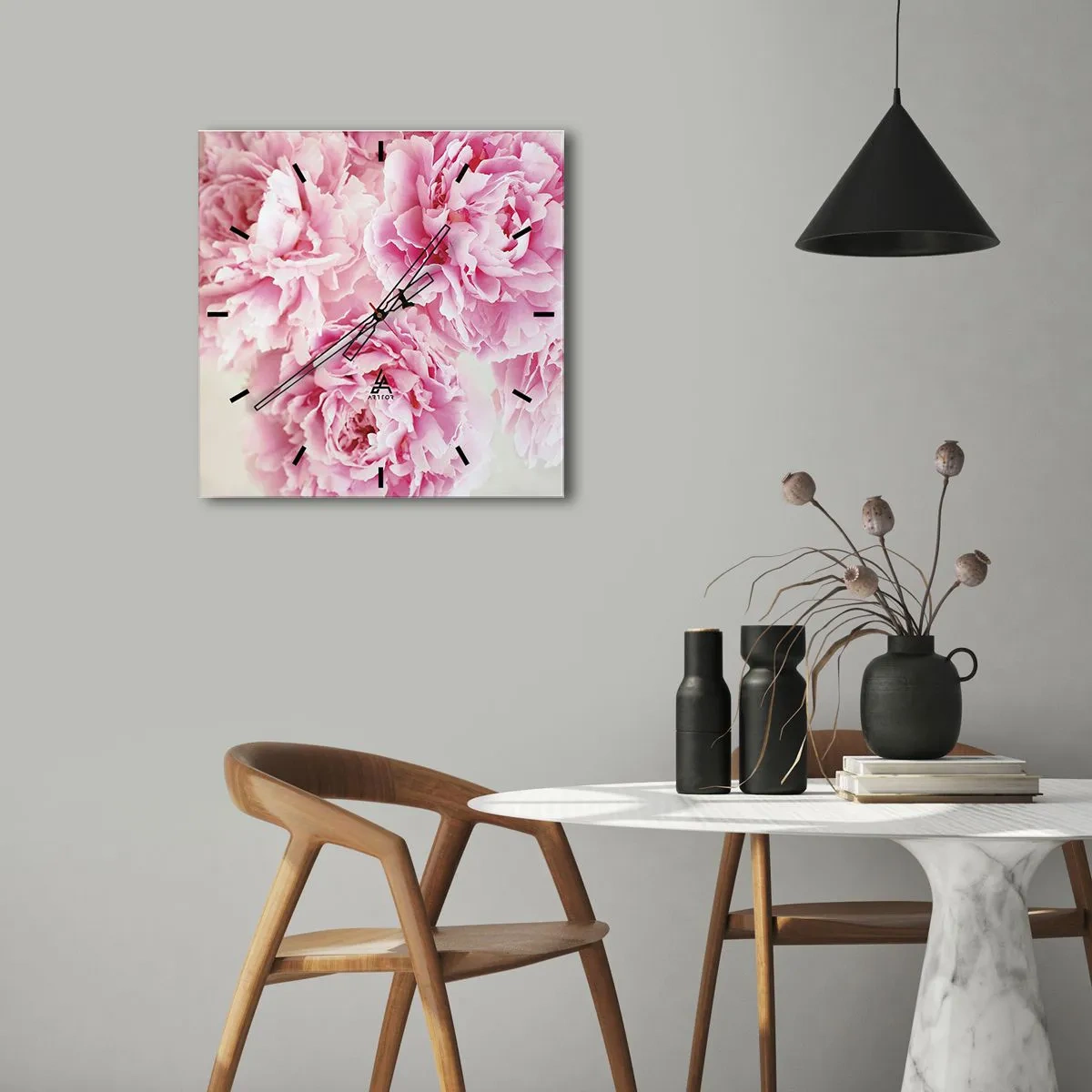 Relógio de parede - Relógio em vidro - Em esplendor rosa - 30x30 cm