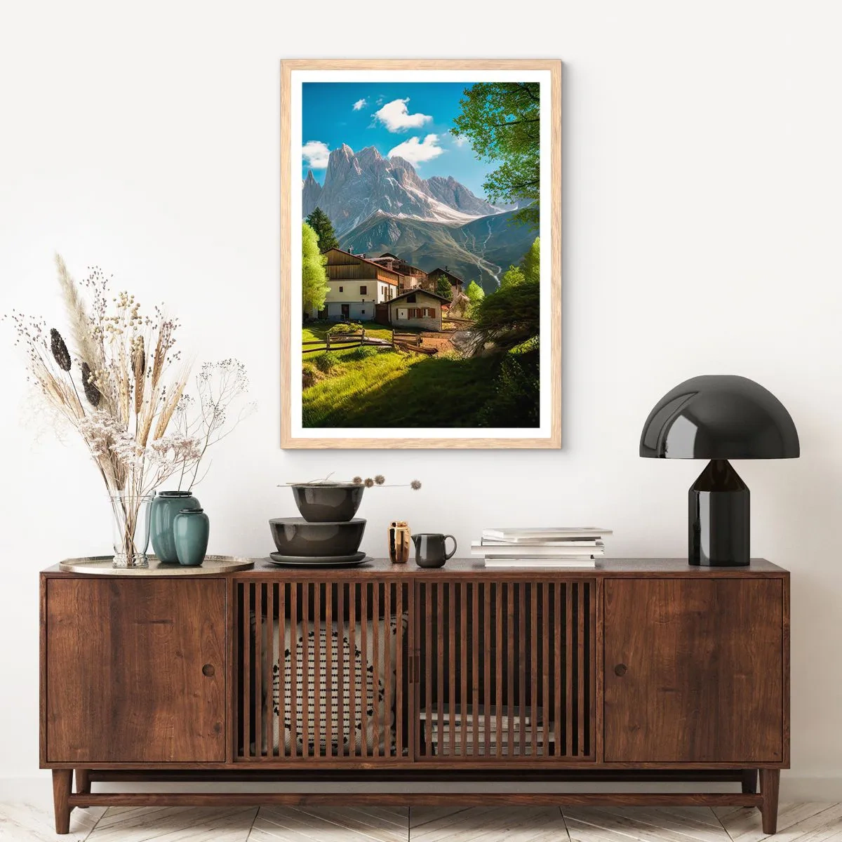 Pôster com moldura de carvalho claro - Idílio alpino - 61x91 cm