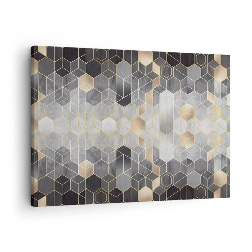 Quadro em tela - Padrão geométrico em tons dourados - 70x50cm - Composição do diamante - Decoração de parede moderna para a sala de estar e quarto ARTTOR
