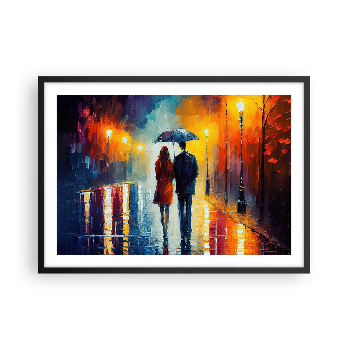 Pôster com moldura preta - Juntos – uma noite colorida - 70x50 cm