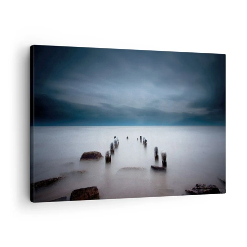 Quadro em tela - O antigo cais tendo como pano de fundo um mar calmo - 70x50cm - Lago pensativo - Decoração de parede moderna para a sala de estar e quarto ARTTOR