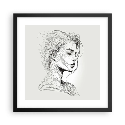 Pôster com moldura preta - Retrato em pensamento - 40x40 cm