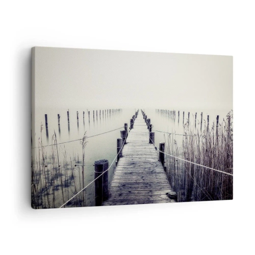 Quadro em tela - Uma ponte de madeira que conduz a um espaço enevoado - 70x50cm - Mergulhe em paz - Decoração de parede moderna para a sala de estar e quarto ARTTOR