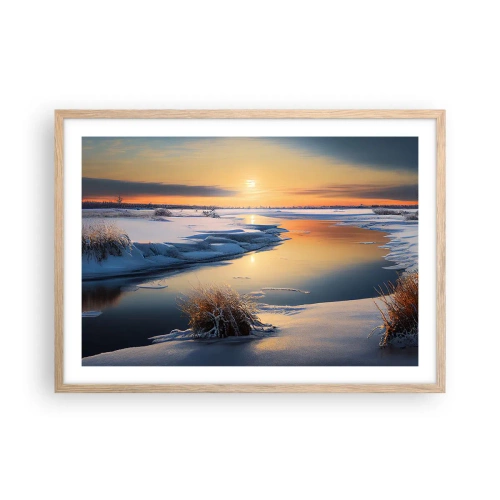 Pôster com moldura de carvalho claro - Pôr do sol de inverno - 70x50 cm