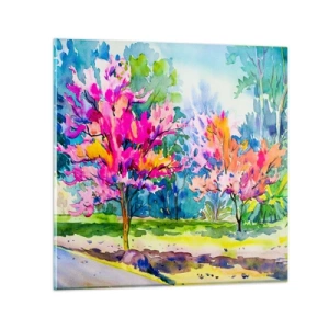 Quadro em vidro - Um jardim arco-íris no brilho da primavera - 30x30 cm