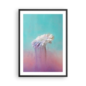 Pôster com moldura preta - Gérbera branca com listras coloridas em fundo pastel - 50x70cm - O submundo das flores - Decoração de parede moderna para a sala de estar e quarto ARTTOR