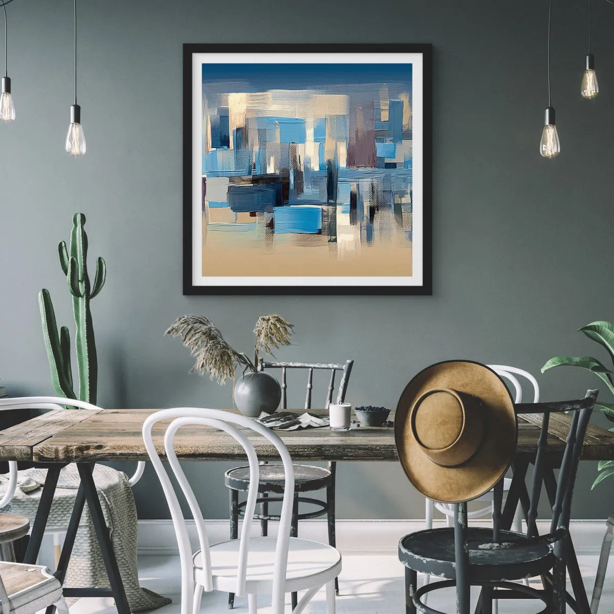 Pôster com moldura preta - Construção azul - 60x60 cm