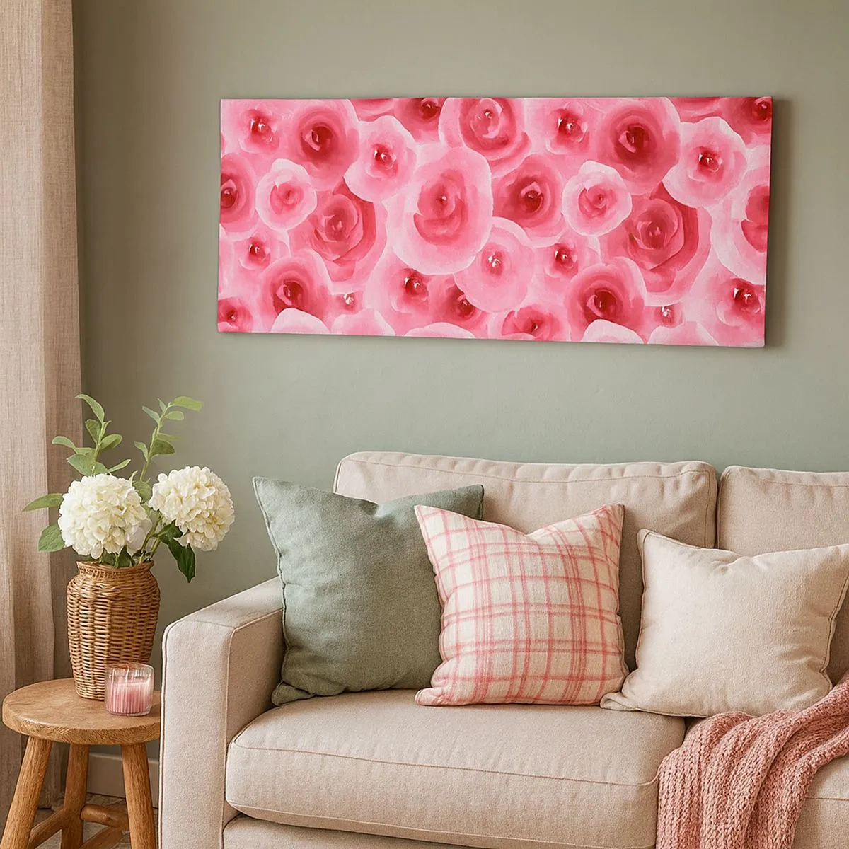 Quadro em tela - Rosas acima e abaixo - 100x40 cm