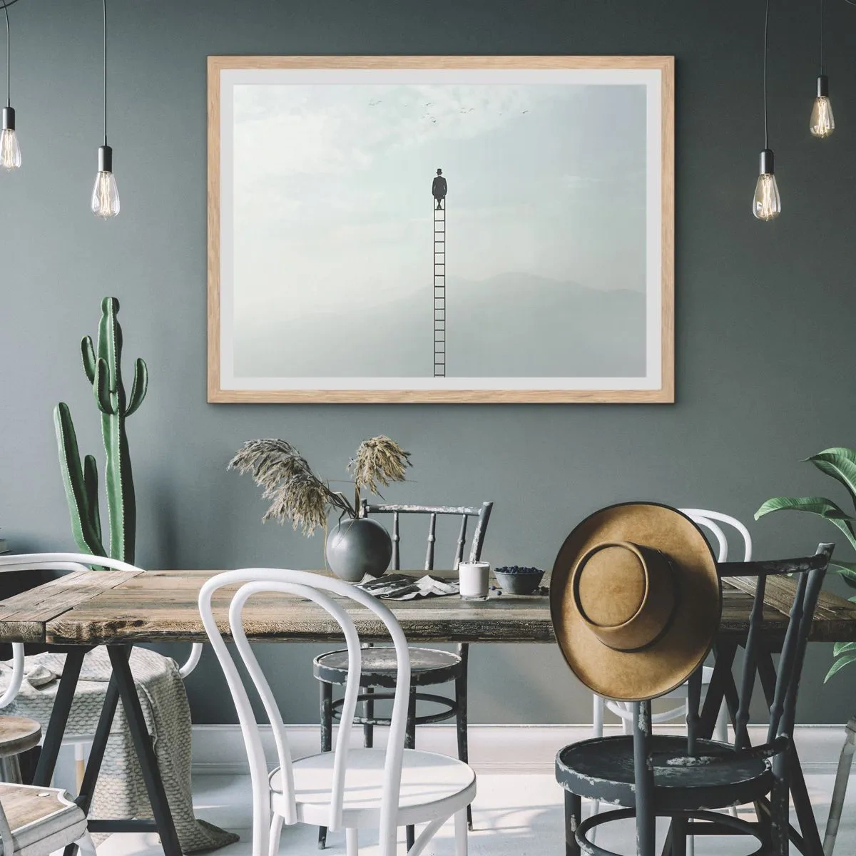 Pôster com moldura de carvalho claro - Vá além - 40x30 cm