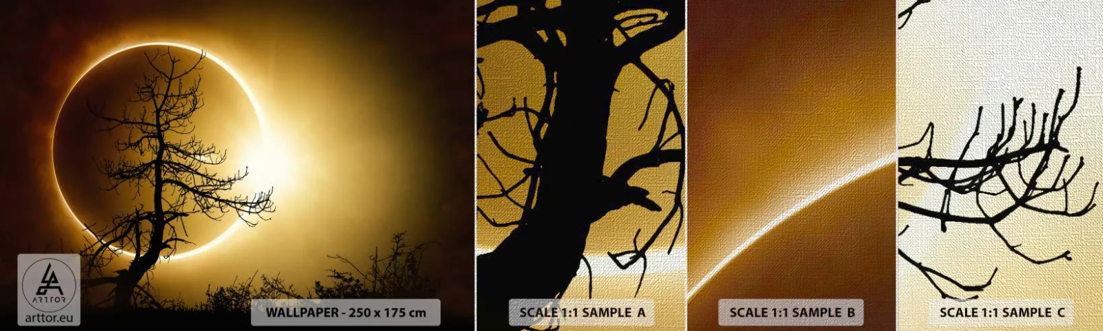 Amostra de papel de parede Premium Canvas - Eclipse total - Eclipse, Árvore, Paisagem - 100x30 cm