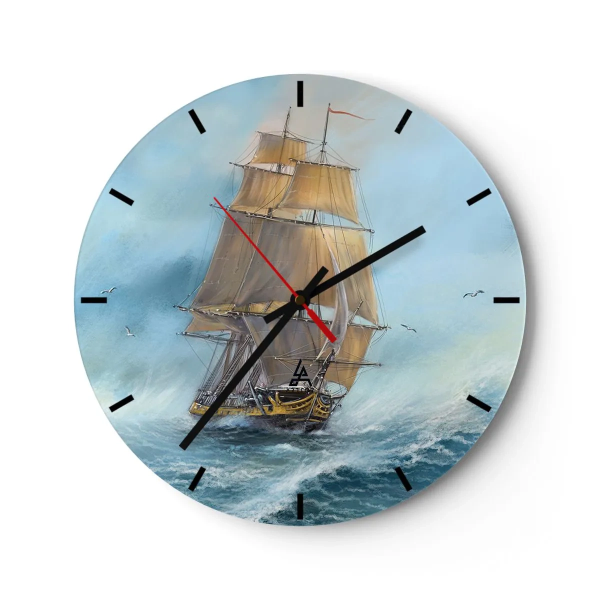 Relógio de parede - Relógio em vidro - Um veleiro em um mar tempestuoso em um cenário dinâmico - 30x30cm - Correndo sobre as ondas - Decoração de parede moderna para a sala de estar, cozinha e quarto ARTTOR