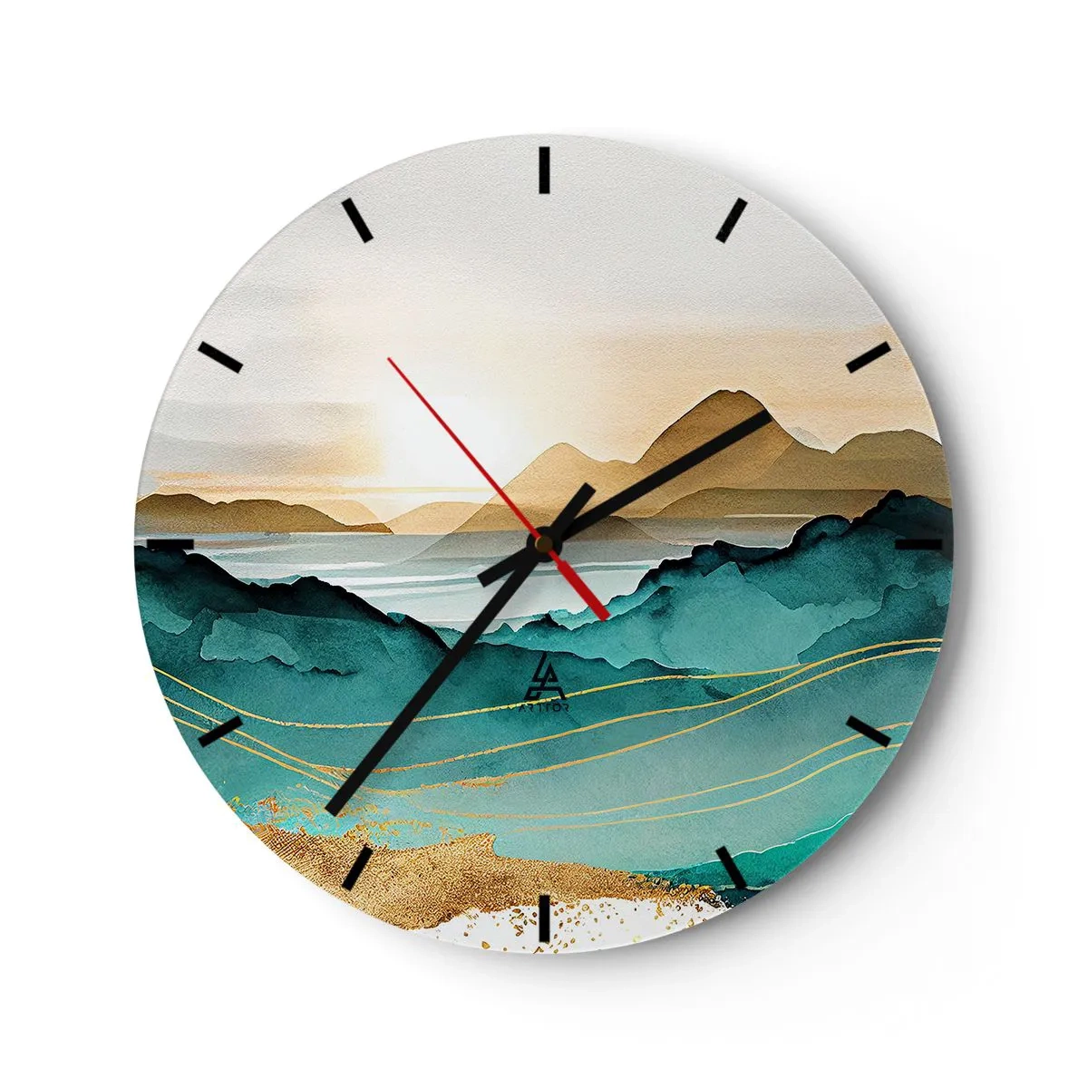 Relógio de parede - Relógio em vidro - Pôr do sol sobre uma paisagem montanhosa abstrata - 30x30cm - À beira da abstração – paisagem - Decoração de parede moderna para a sala de estar, cozinha e quarto ARTTOR