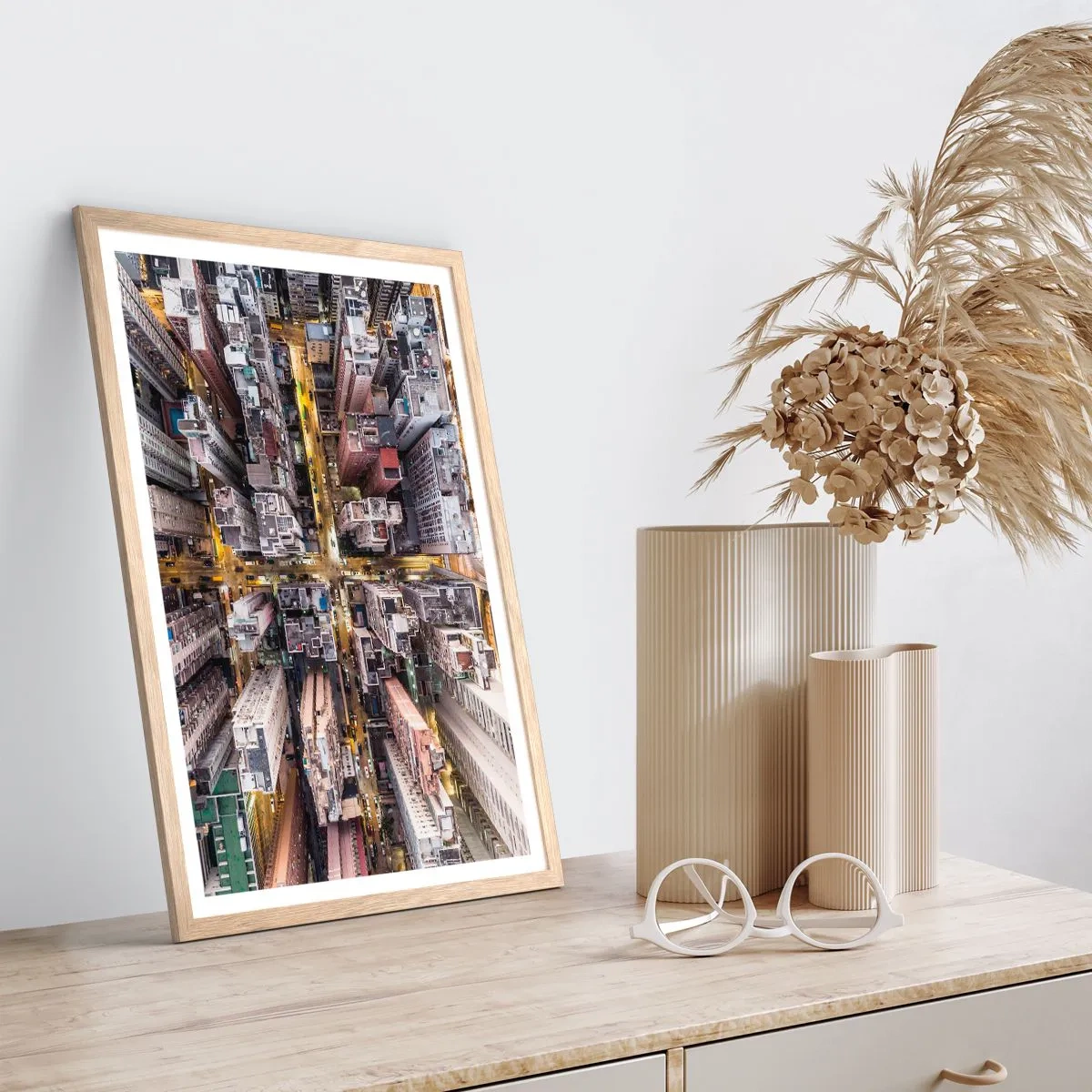 Pôster com moldura de carvalho claro - Saudações de Hong Kong - 70x100 cm