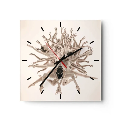 Relógio de parede - Relógio em vidro - Florescendo na dança - 30x30 cm