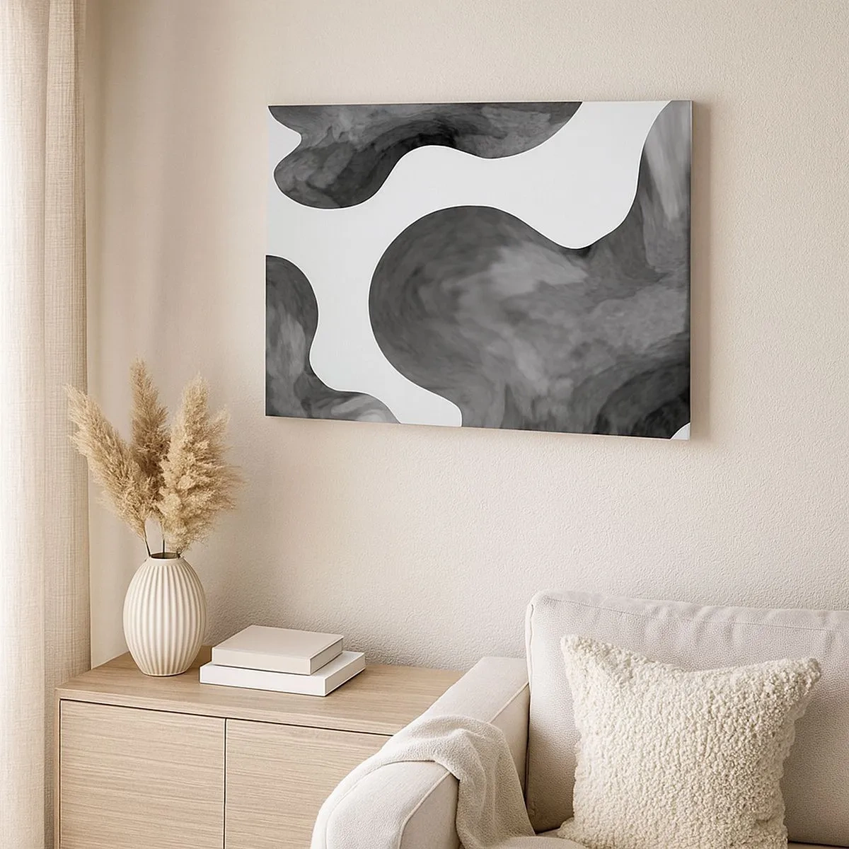 Quadro em tela - Padrão abstrato em tons de cinza e branco - 70x50cm - Via Láctea - Decoração de parede moderna para a sala de estar e quarto ARTTOR