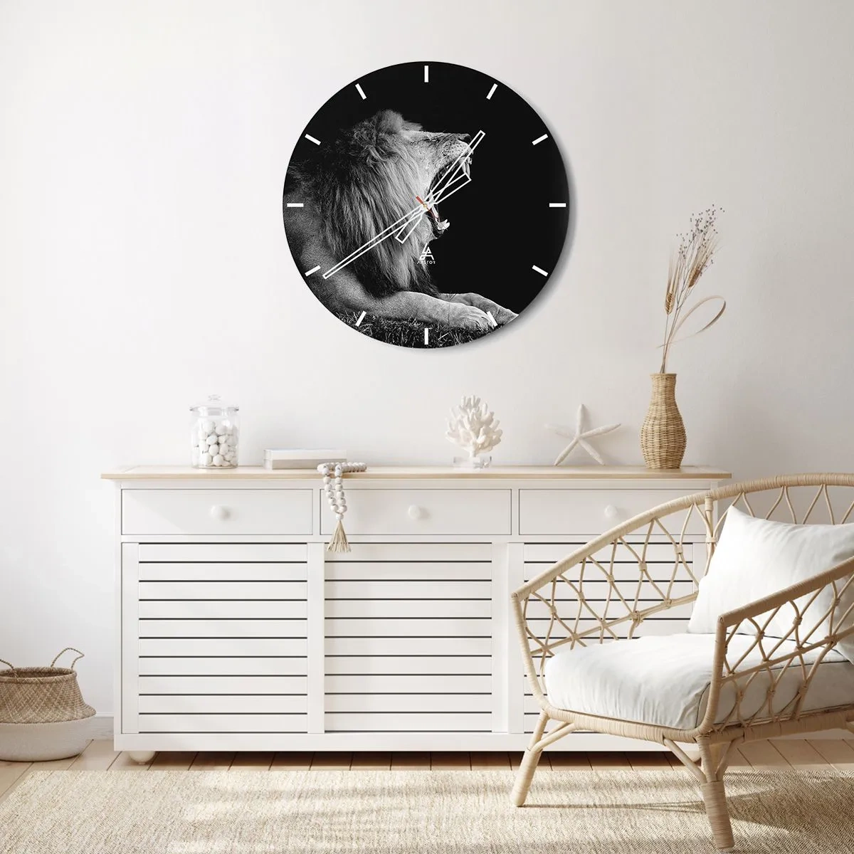 Relógio de parede - Relógio em vidro - Foto em preto e branco de um leão rugindo - 30x30cm - Sem dúvida alguma - Decoração de parede moderna para a sala de estar, cozinha e quarto ARTTOR