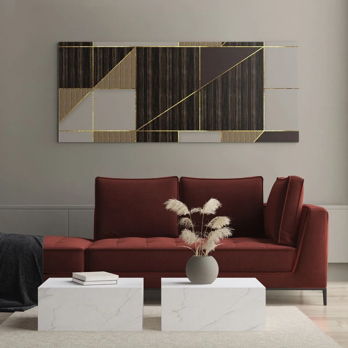 Quadro em vidro - Mosaico de bronzes e ouro - 90x30 cm