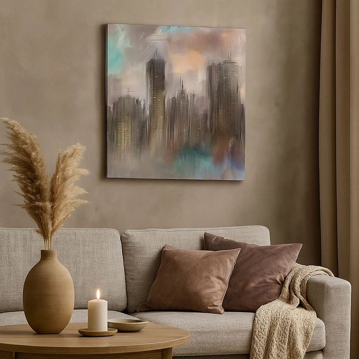 Quadro em tela - Composição de aço, pedra e névoa - 30x30 cm