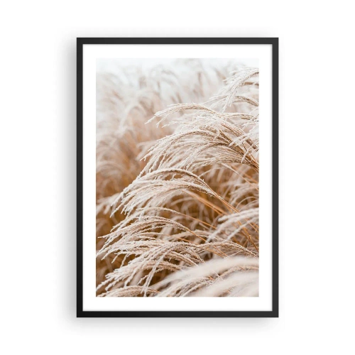 Pôster com moldura preta - Close-up de grama congelada em uma paisagem de inverno - 50x70cm - Curvar-se ao sol de outono - Decoração de parede moderna para a sala de estar e quarto ARTTOR