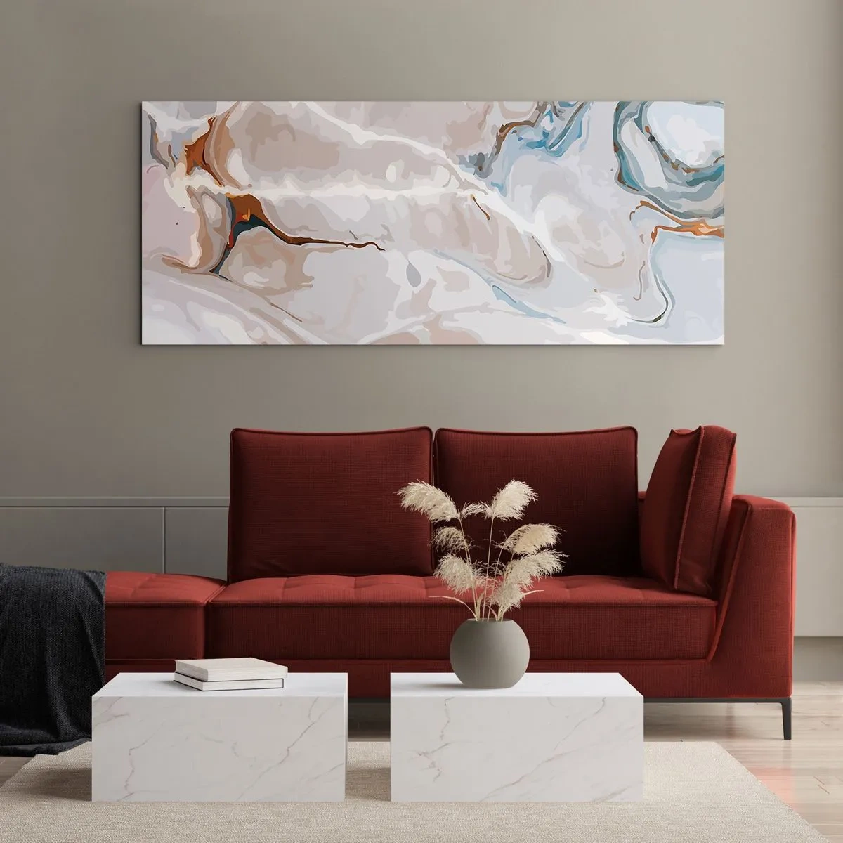 Quadro em vidro - Meandros azuis sob branco - 120x50 cm