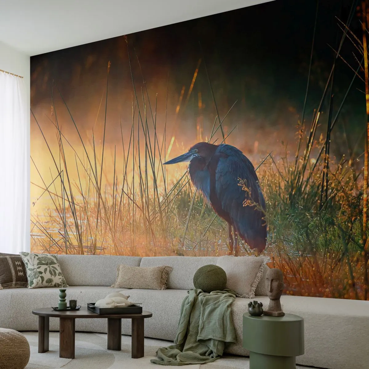 Papel de Parede Premium Sand - Já chega de fotos - Garça, Pássaro, Natureza - 200x140 cm