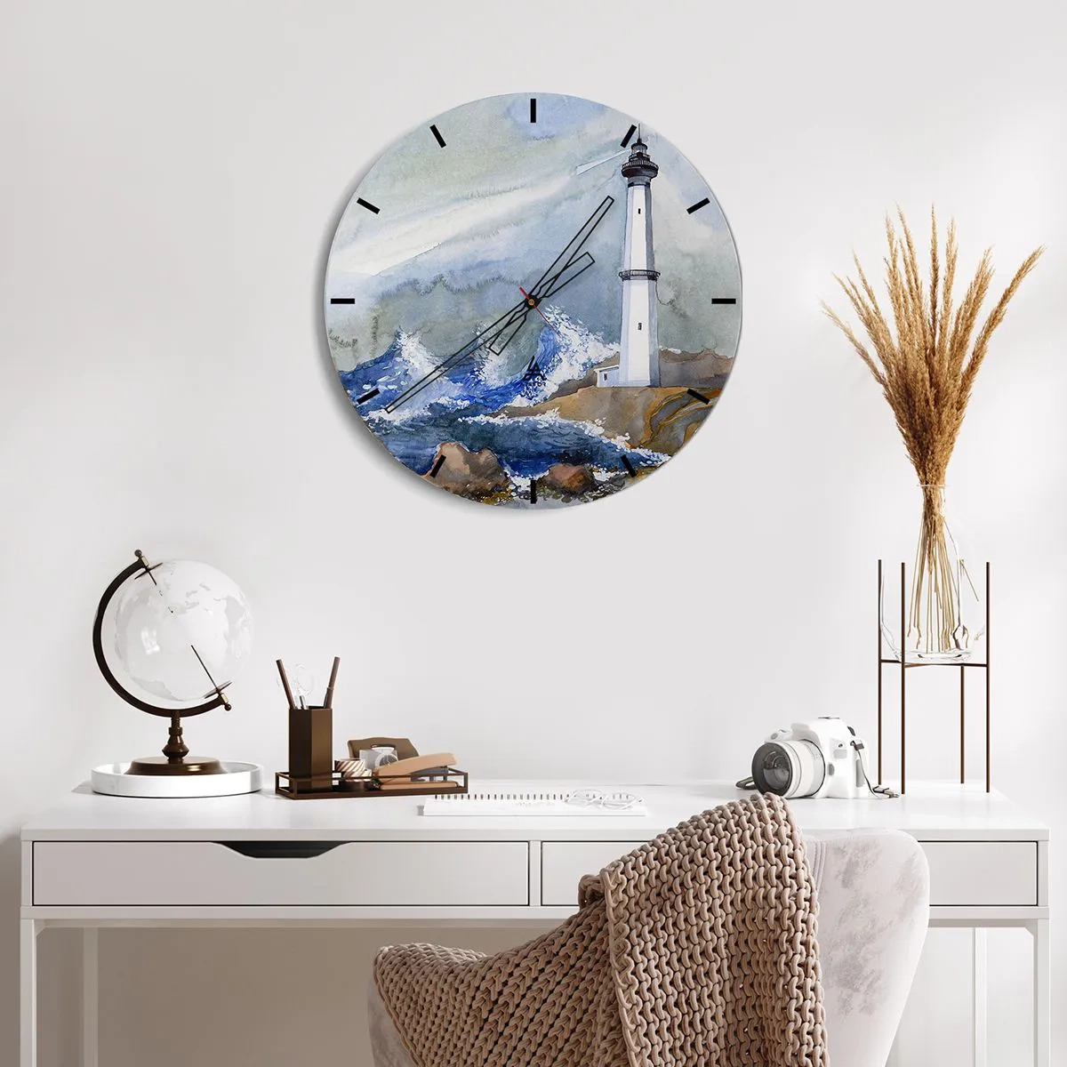 Relógio de parede - Relógio em vidro - Um farol acima de um mar tempestuoso - 30x30cm - Contra as trevas e a tempestade - Decoração de parede moderna para a sala de estar, cozinha e quarto ARTTOR