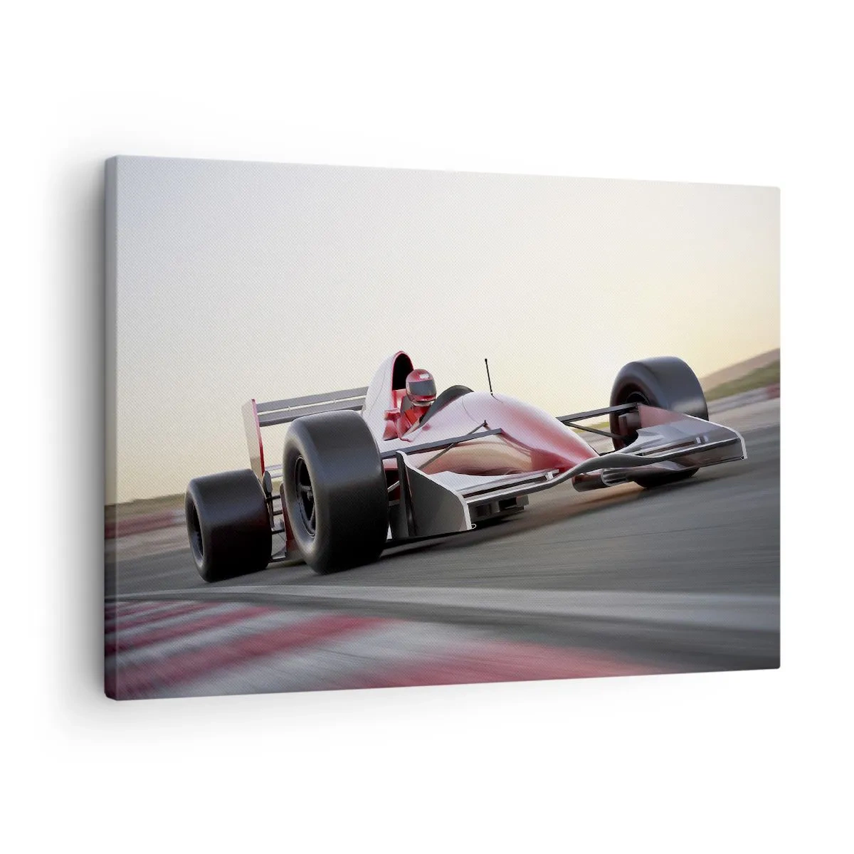Quadro em tela - Um carro vermelho de Fórmula 1 em uma pista de corrida enquanto dirige - 70x50cm - Sempre um vencedor - Decoração de parede moderna para a sala de estar e quarto ARTTOR