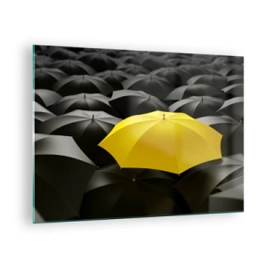Quadro em vidro - Um guarda-chuva amarelo se destacando entre os pretos - 70x50cm - Adeus à tristeza - Decoração de parede moderna para a sala de estar e quarto ARTTOR
