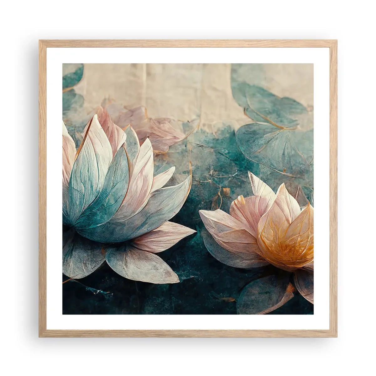 Pôster com moldura de carvalho claro - Estrelas do lago - 60x60 cm