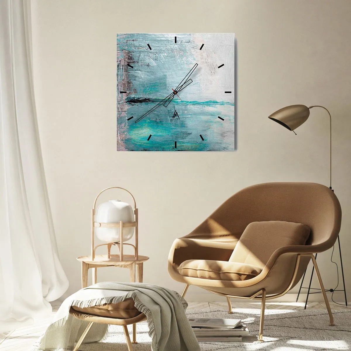 Relógio de parede - Relógio em vidro - Horizontalmente em azul - 40x40 cm