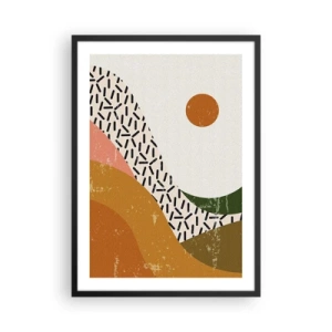 Pôster com moldura preta - Paisagem abstrata em cores quentes - 50x70cm - Abstração solar - Decoração de parede moderna para a sala de estar e quarto ARTTOR
