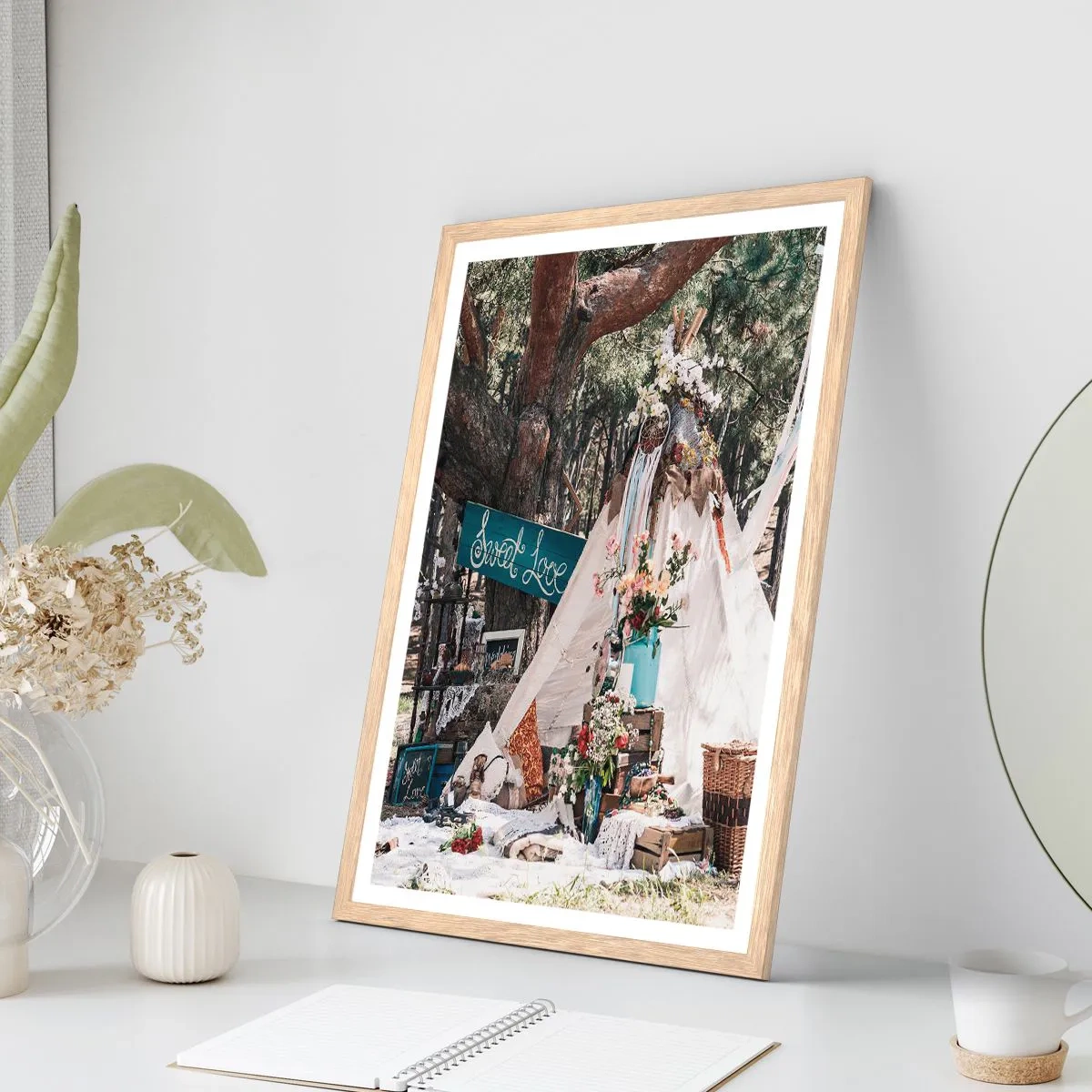 Pôster com moldura de carvalho claro - Make love… - 50x70 cm