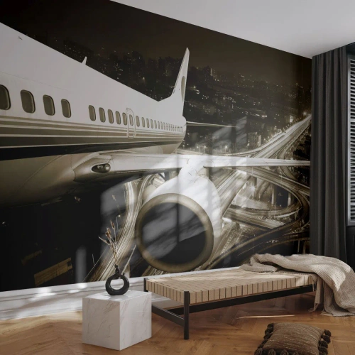 Papel de Parede Premium Sand - Voar para a noite - Avião, Cidade, Automotivo - 400x280 cm