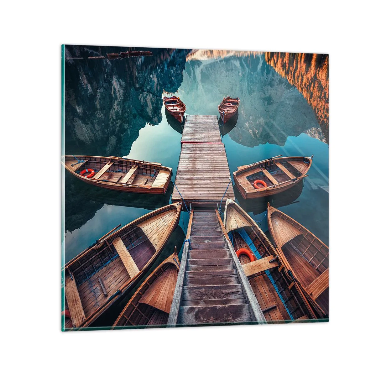 Quadro em vidro - À espera na marina - 30x30 cm