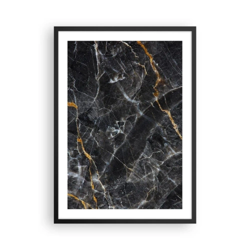 Pôster com moldura preta - Mármore preto com sutis veios dourados em uma moldura elegante - 50x70cm - A vida interior da pedra - Decoração de parede moderna para a sala de estar e quarto ARTTOR