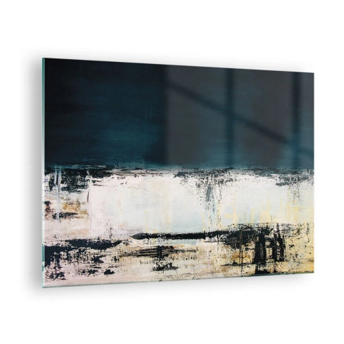 Quadro em vidro - Paisagem abstrata em tons de azul marinho e branco - 70x50cm - Composição horizontal - Decoração de parede moderna para a sala de estar e quarto ARTTOR
