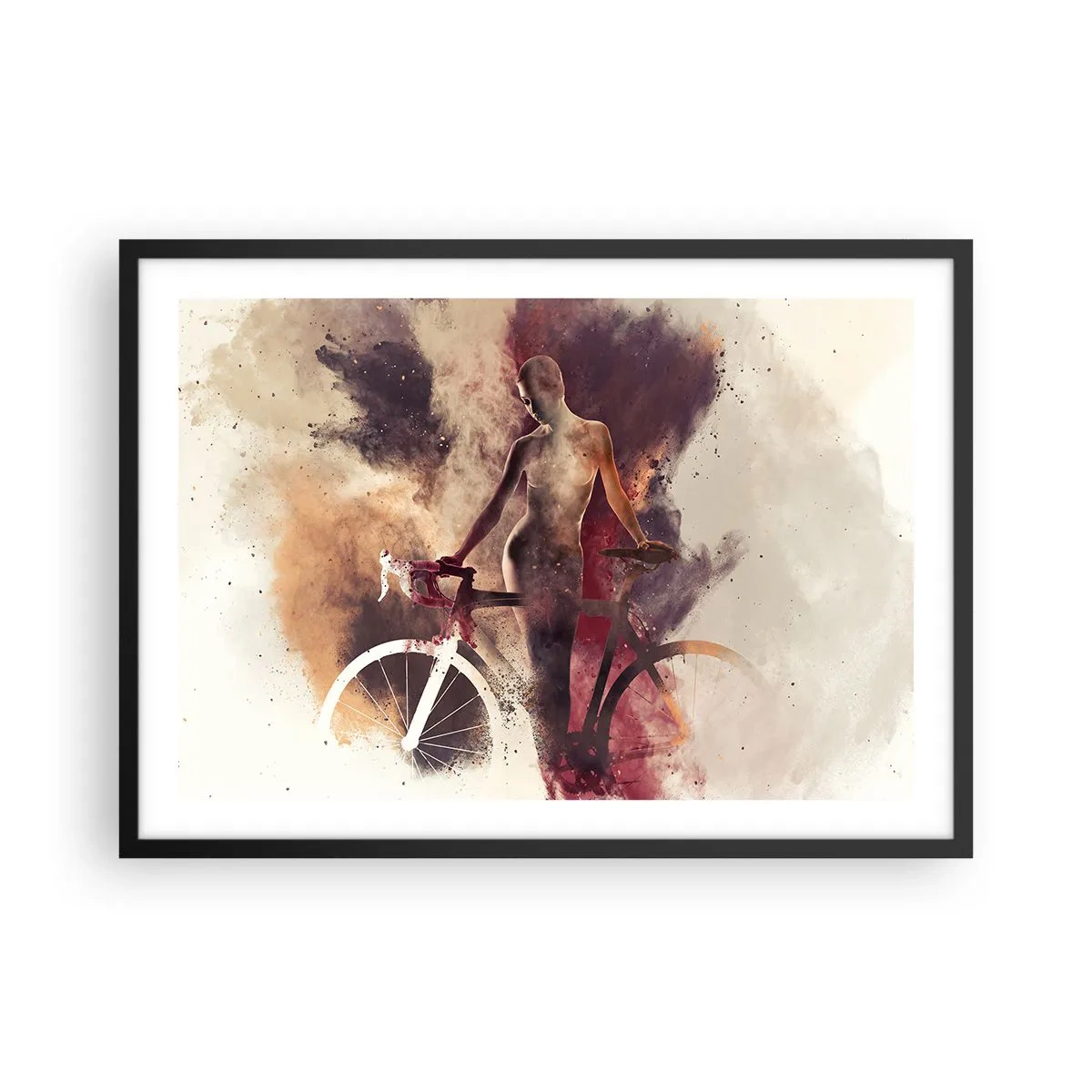 Pôster com moldura preta - Uma alma de bicicleta em formas de mármore - 70x50 cm