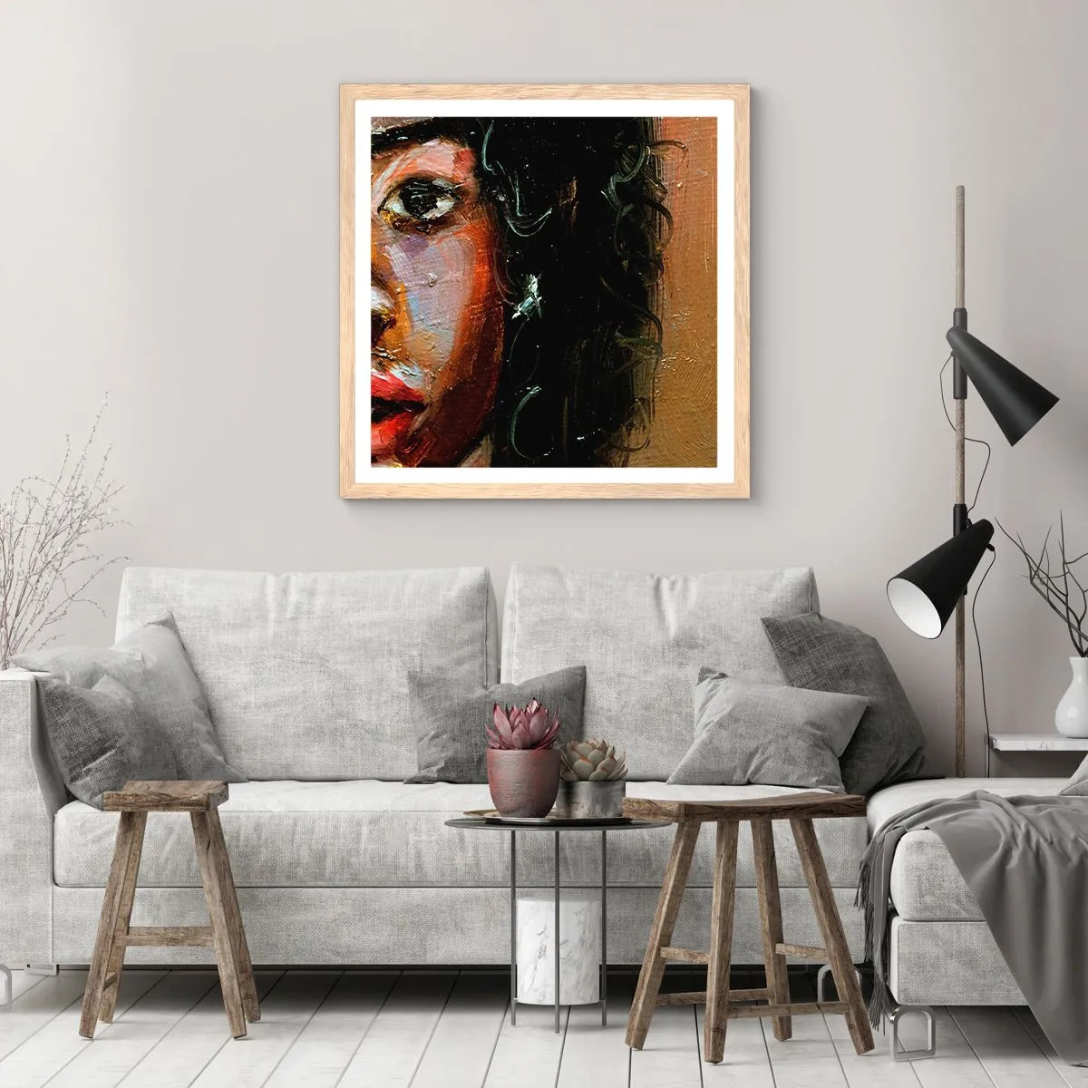 Pôster com moldura de carvalho claro - Preto e brilho - 40x40 cm