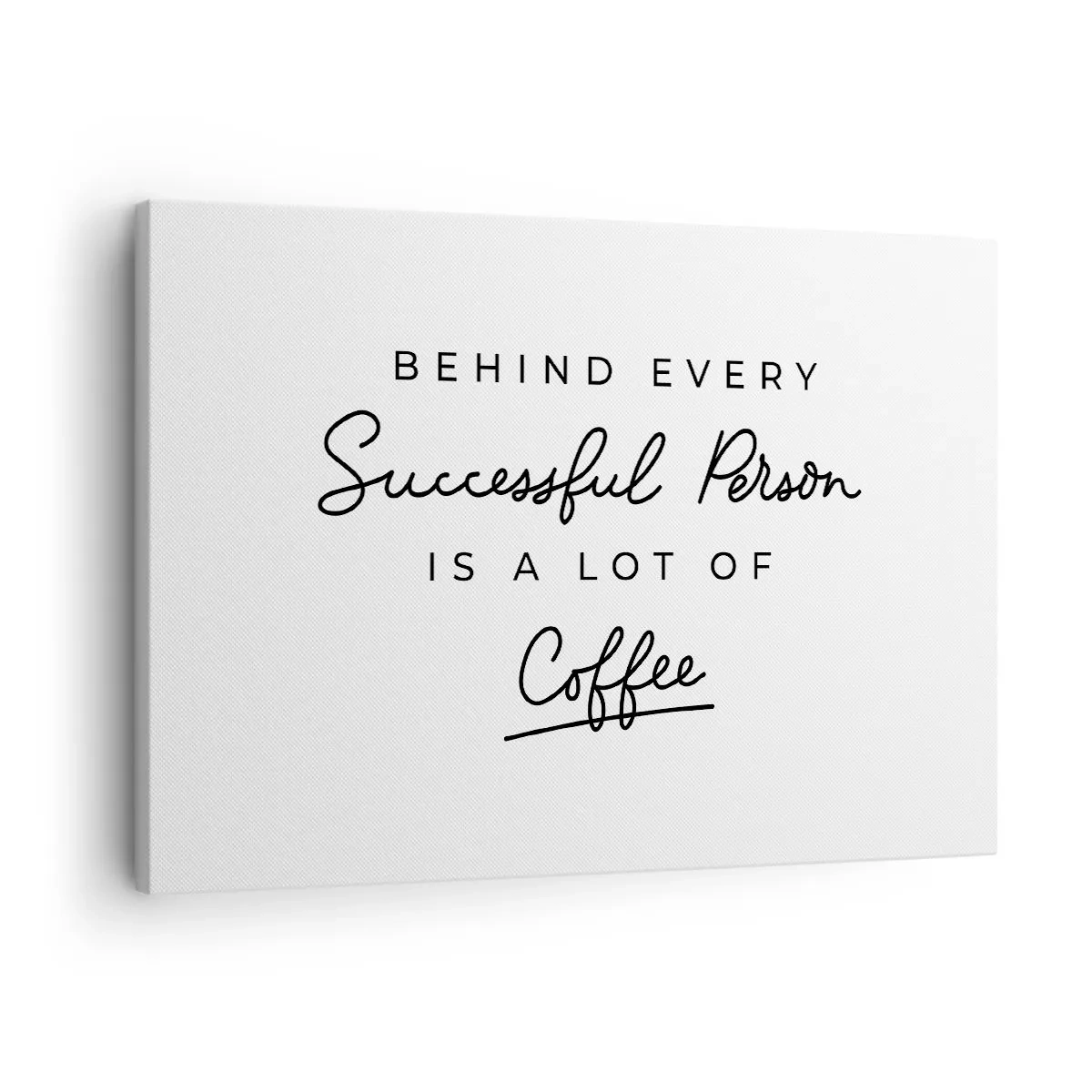 Quadro em tela - Uma citação minimalista sobre sucesso e café em um fundo branco. - 70x50cm - O segredo do sucesso - Decoração de parede moderna para a sala de estar e quarto ARTTOR