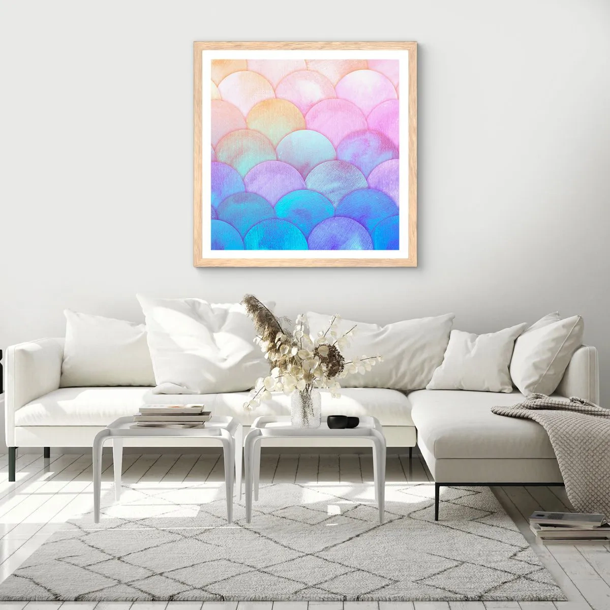 Pôster com moldura de carvalho claro - Escala de pérola - 60x60 cm