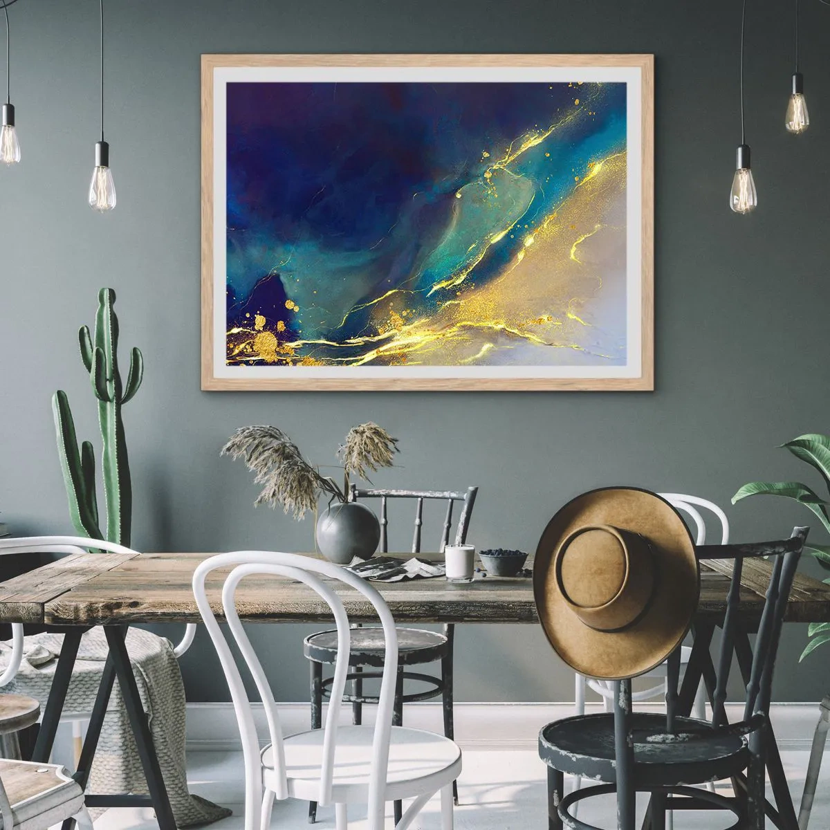 Pôster com moldura de carvalho claro - Piscina dourada - 100x70 cm