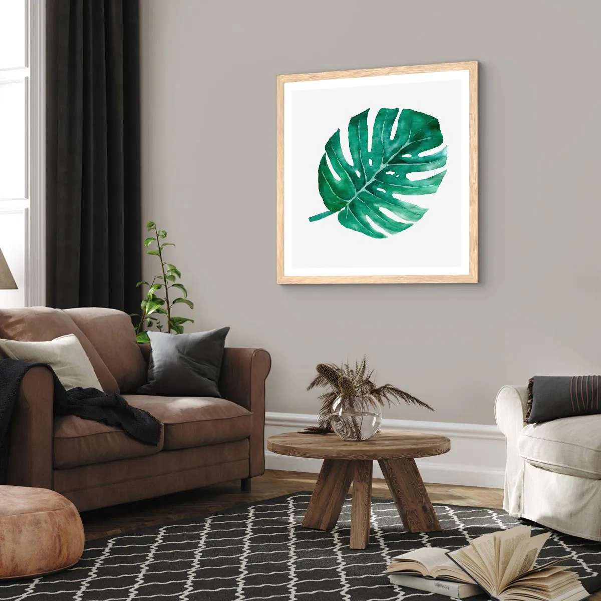 Pôster com moldura de carvalho claro - Conceito verde - 30x30 cm