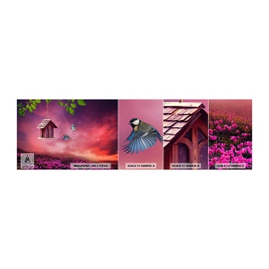 Amostra de papel de parede autocolante Deluxe Sticker - Convite para jantar - Paisagem, Flores, Casa de passarinho - 100x30 cm