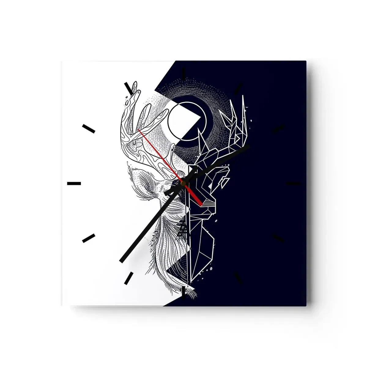 Relógio de parede - Relógio em vidro - Luta e unidade dos opostos - 40x40 cm