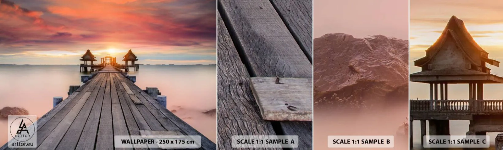 Amostra de Papel de Parede Standard Eco - De oeste para leste - Paisagem, Cais de madeira, Mar - 100x30 cm