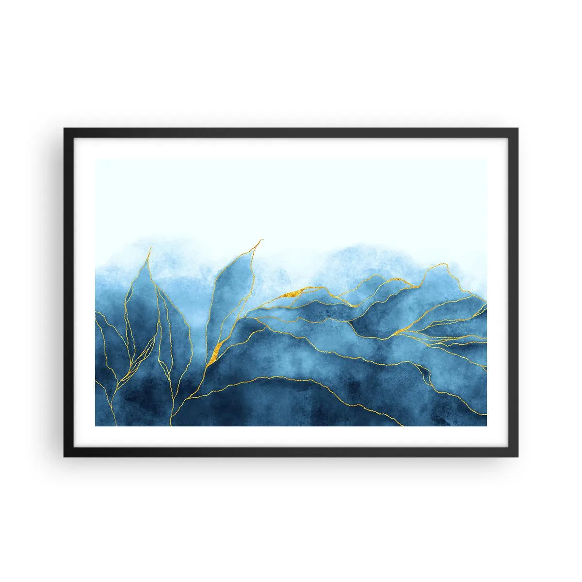 Pôster com moldura preta - Azul dourado - 70x50 cm