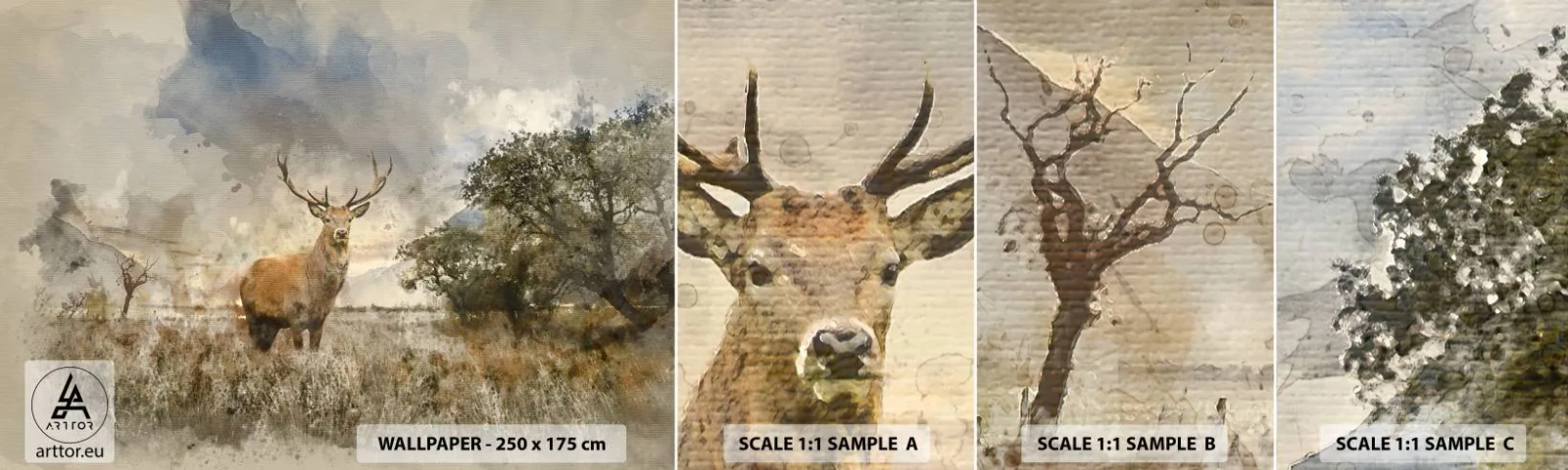 Amostra de papel de parede autocolante Deluxe Sticker - Dignidade - força - dignidade - Animais, Cervo, Paisagem - 100x30 cm