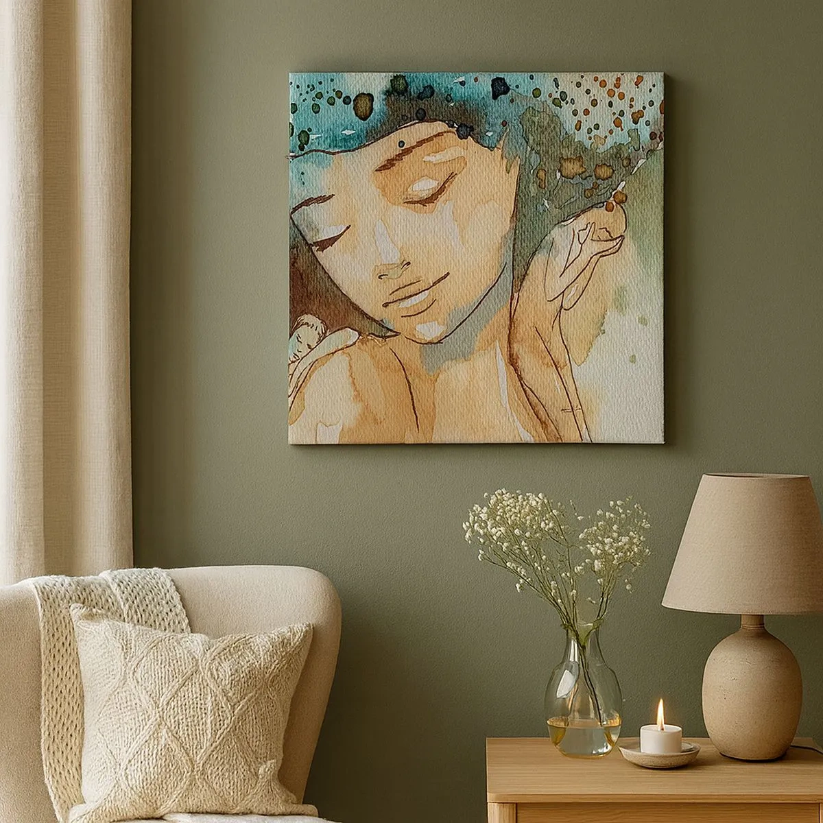 Quadro em tela - Dama em azul - 30x30 cm