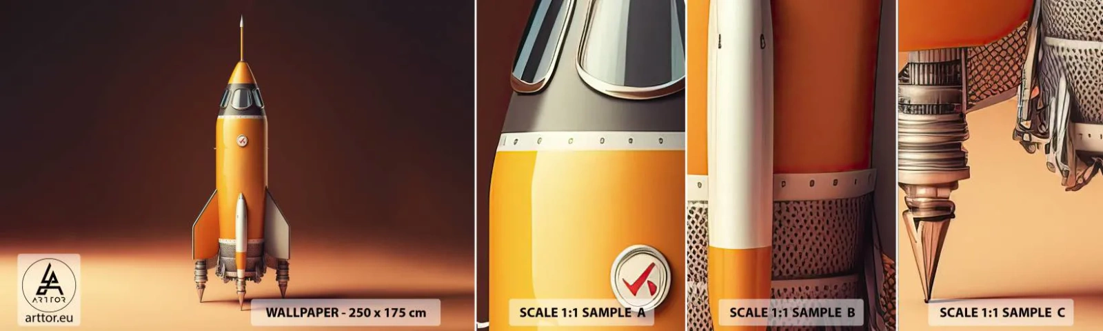 Amostra de Papel de Parede Standard Eco - Tudo começa com um sonho - Um foguete espacial, Lápis, Ciência - 100x30 cm