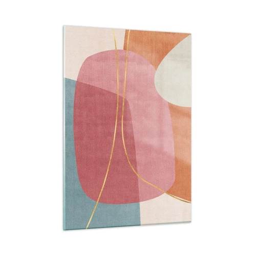 Quadro em vidro - Composição pastel com fio dourado - 50x70 cm